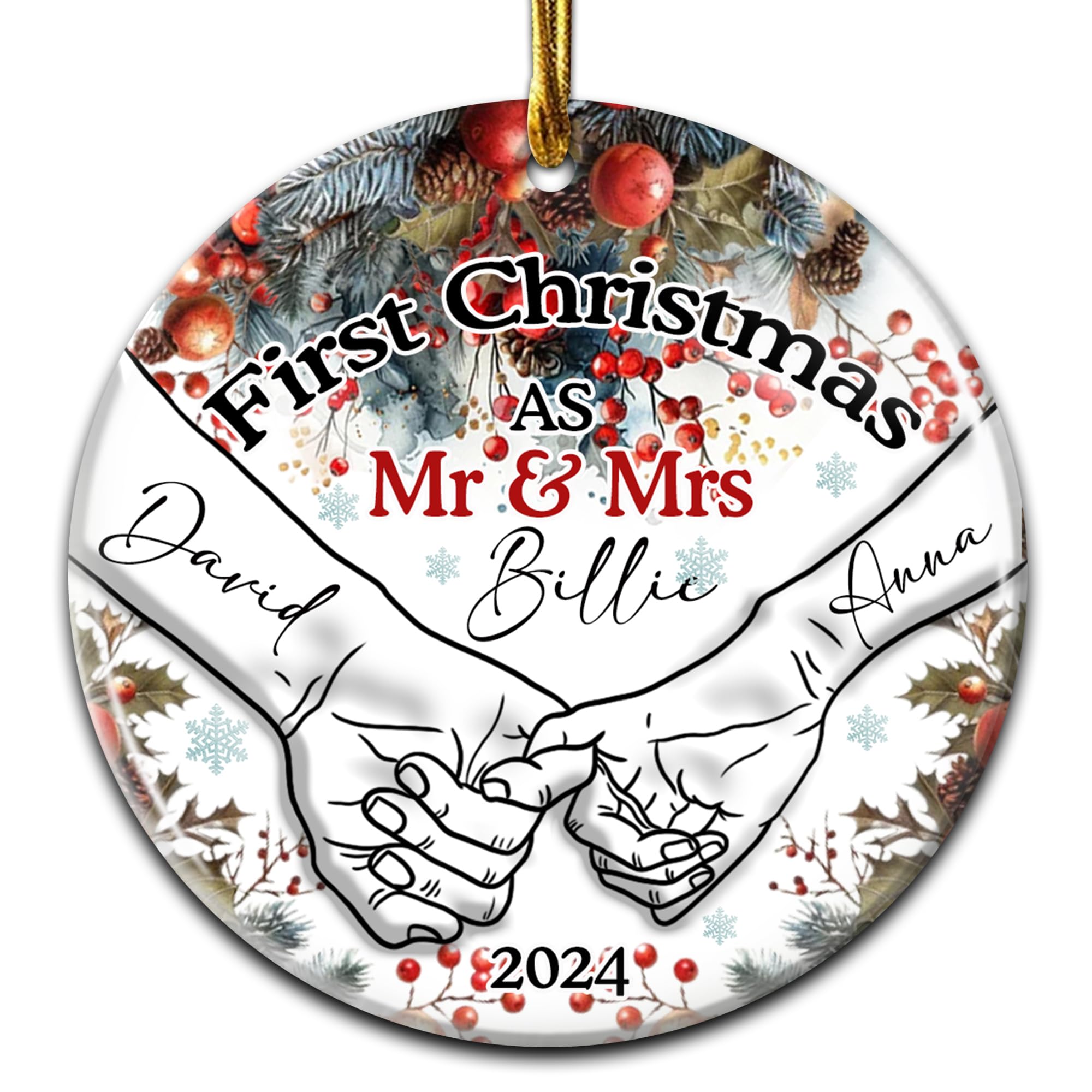 Personalized First Christmas as Mr and Mrs Ornaments 2024 Custom Name Holding Hands 1st Xmas Ceramic Ornament Wedding Bridal Shower Gifts for Couples Bride Groom Newlyweds Just Married