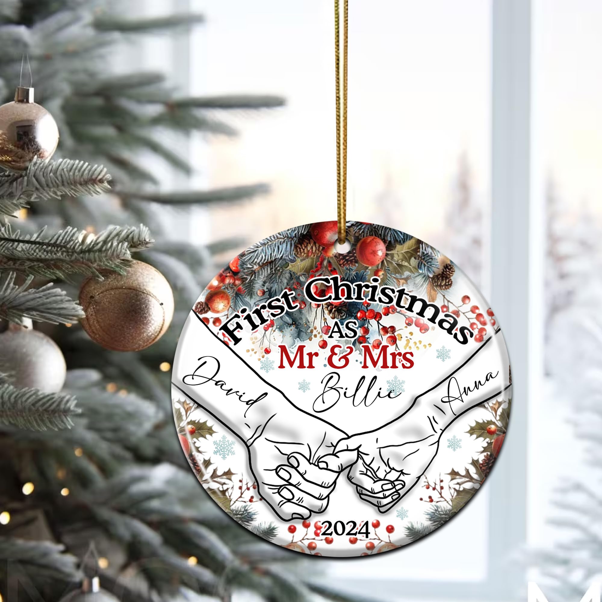 Personalized First Christmas as Mr and Mrs Ornaments 2024 Custom Name Holding Hands 1st Xmas Ceramic Ornament Wedding Bridal Shower Gifts for Couples Bride Groom Newlyweds Just Married - Image 4