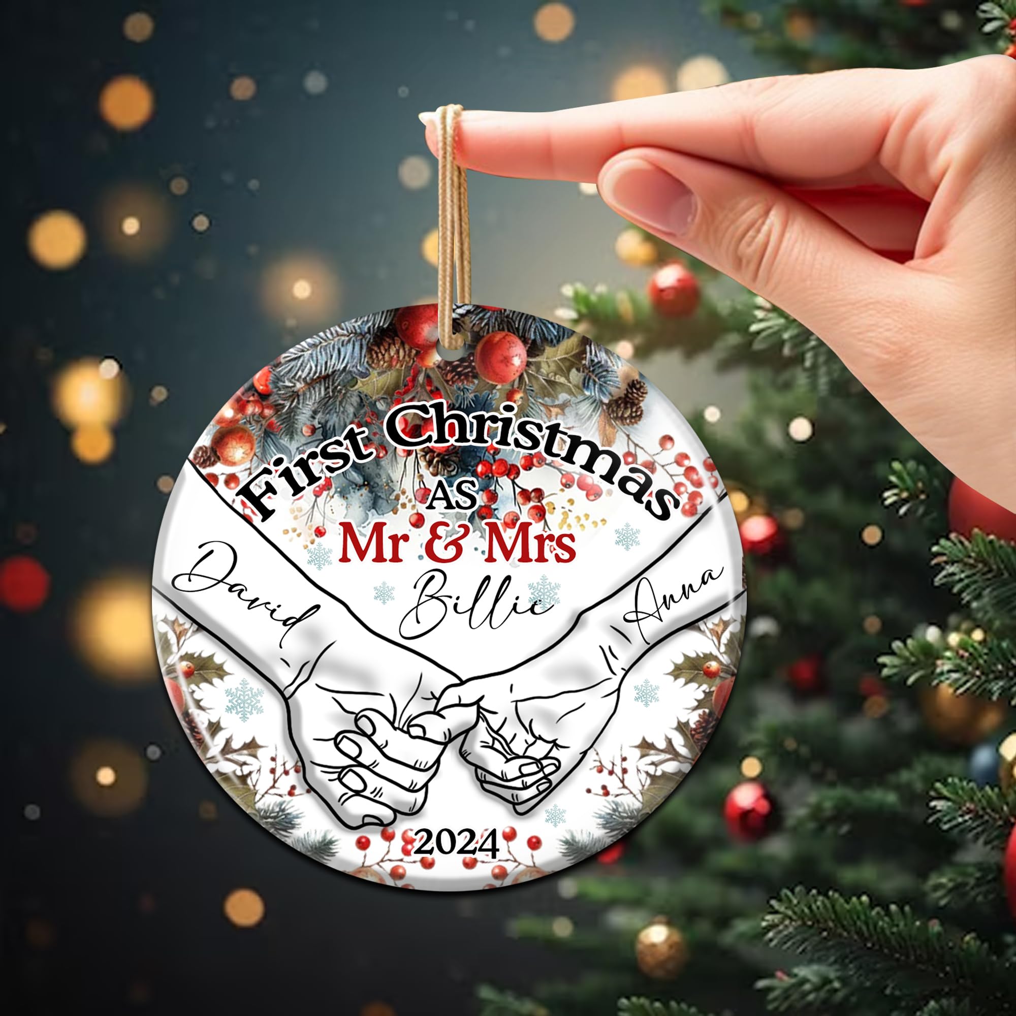 Personalized First Christmas as Mr and Mrs Ornaments 2024 Custom Name Holding Hands 1st Xmas Ceramic Ornament Wedding Bridal Shower Gifts for Couples Bride Groom Newlyweds Just Married - Image 5
