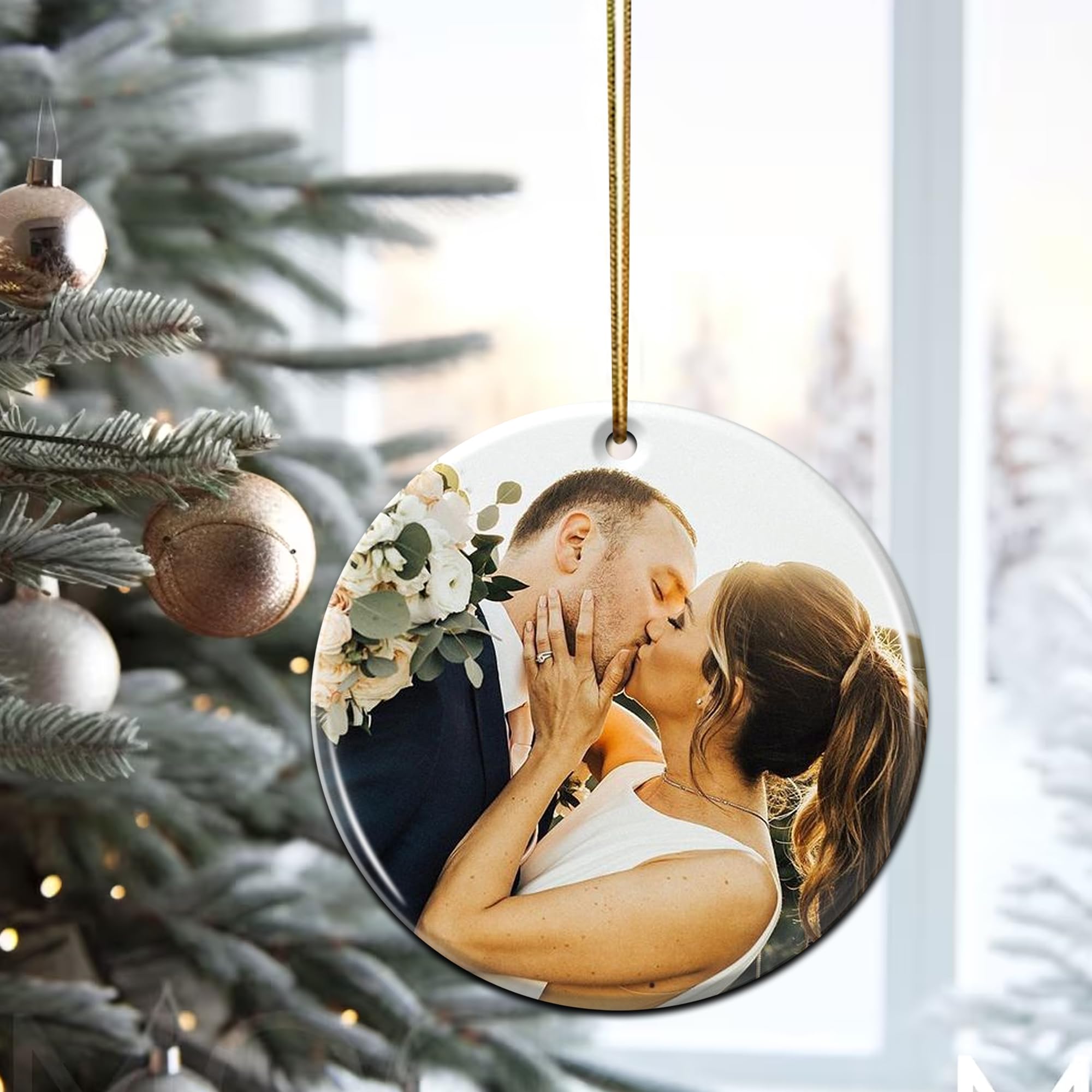 Personalized First Christmas Mr & Mrs Ornament Custom Photo Picture Marriage Wedding Gifts for Newlyweds Couple Bride Groom Husband Wife Xmas Tree 2025 Decor Print Both Side Ornaments - Image 4