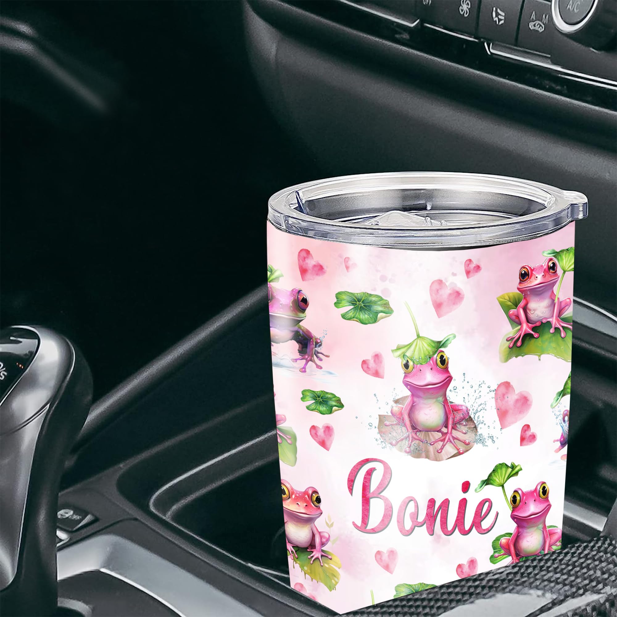 Personalized Frog Pattern Tumbler Insulated Cup With Lid Custom Name Travel Mug Drinking Thermal Cups Stainless Steel Tumblers Pink Gifts Birthday For Women Girls Frogs Lovers - Image 4