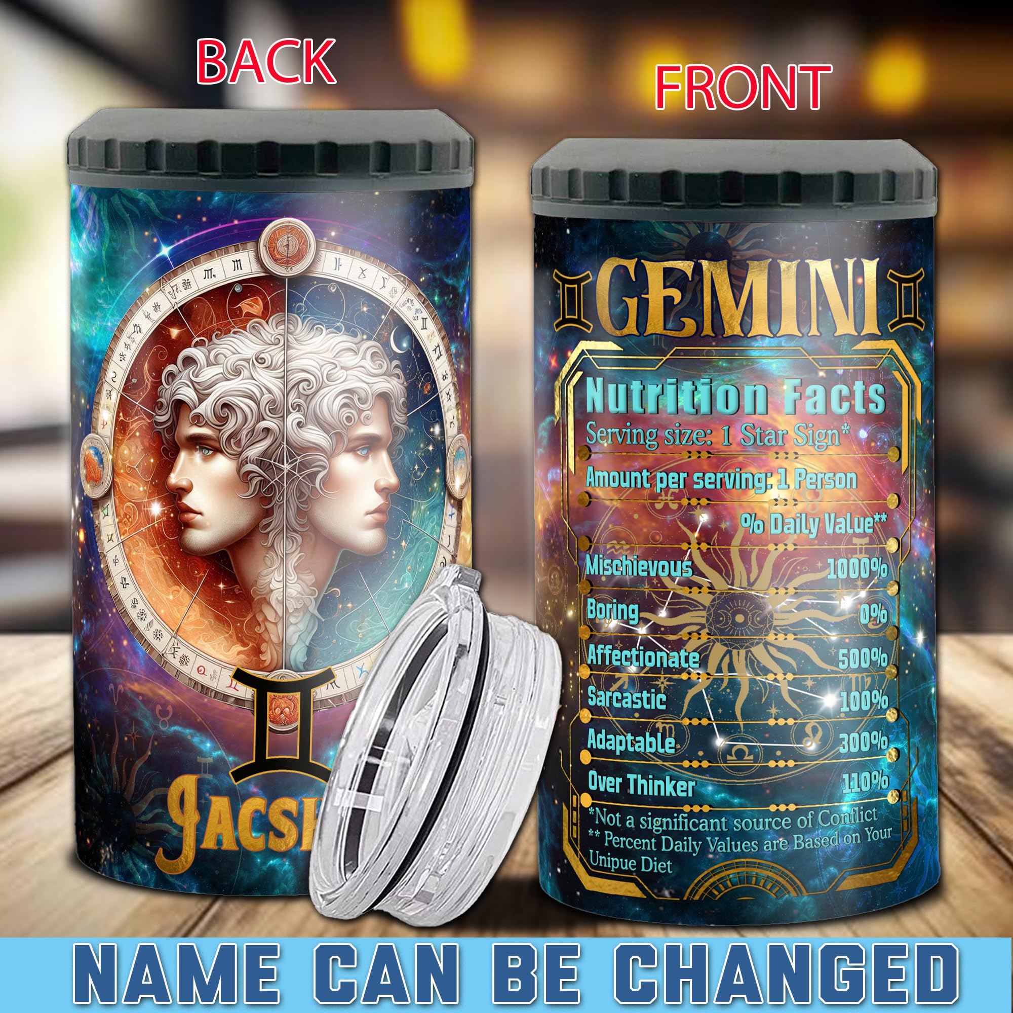 Personalized Gemini Can Cooler 4 in 1 Holder Cup with Lids Customized Name 16oz Beer Drinking Constellation Zodiac Astrology Gifts for Men Women Birthday Christmas - Image 2