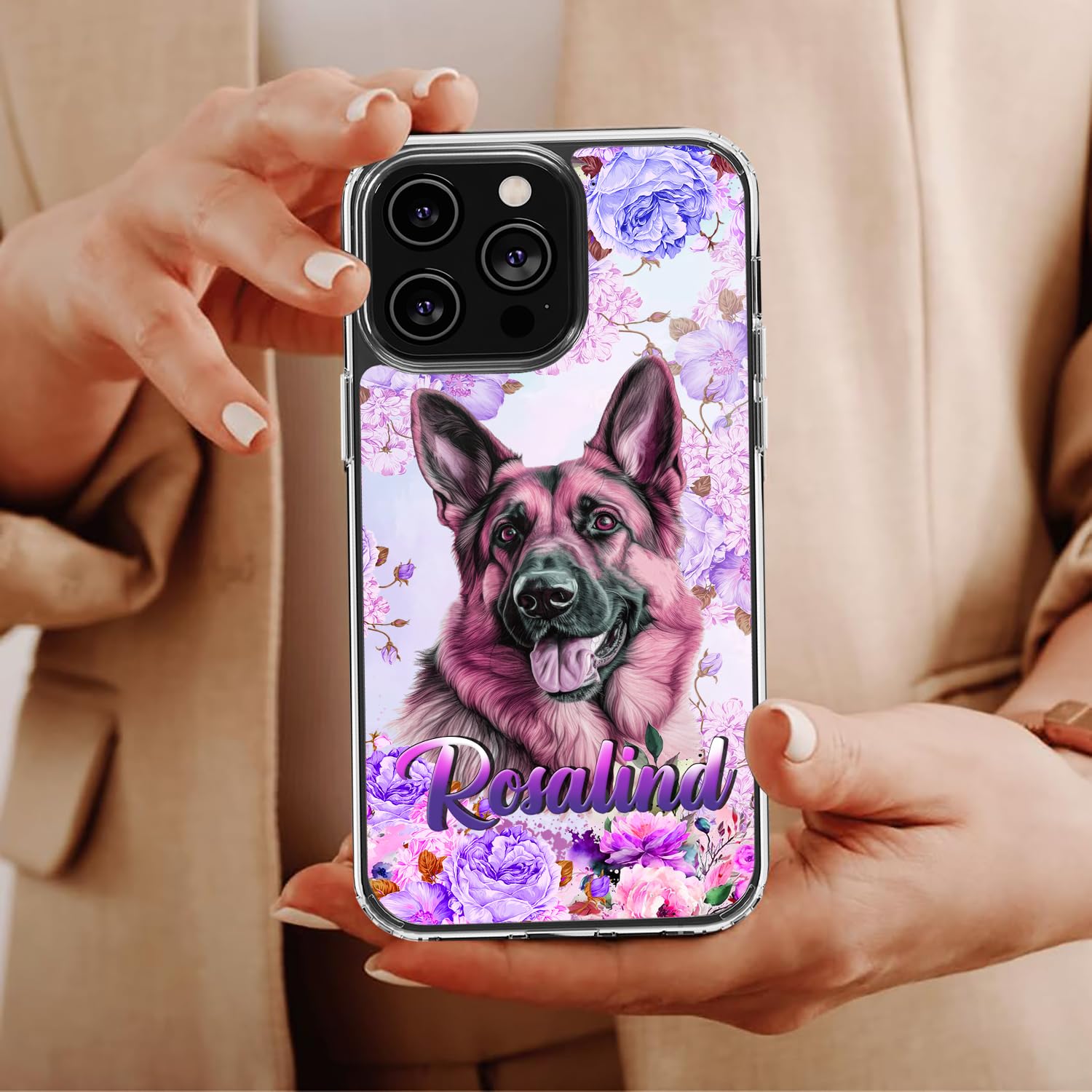 Personalized German Shepherd Phone Case Customized Name Dog Cute Style Cover TPU Hard PC Shockproof Funny Gifts Birthday for Pet Lovers Compatible with iPhone 14 13 12 11 Plus Mini Pro Max - Image 4