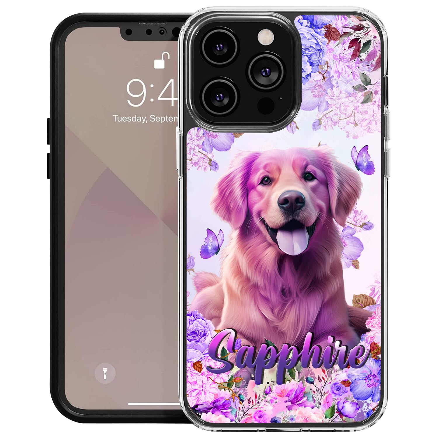 Personalized Golden Retriever Phone Case Customized Name Dog Cute Style Cover TPU Hard PC Shockproof Funny Gifts Birthday for Pet Lovers Compatible with iPhone 14 13 12 11 Plus Mini Pro Max