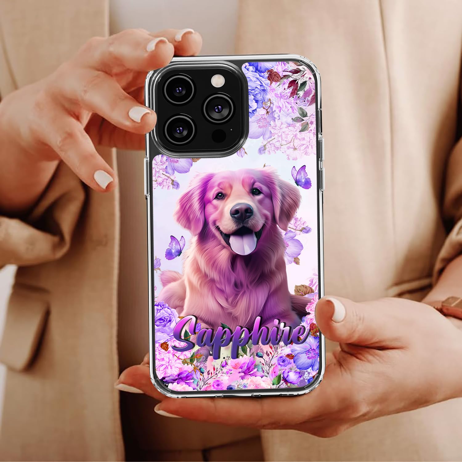 Personalized Golden Retriever Phone Case Customized Name Dog Cute Style Cover TPU Hard PC Shockproof Funny Gifts Birthday for Pet Lovers Compatible with iPhone 14 13 12 11 Plus Mini Pro Max - Image 4