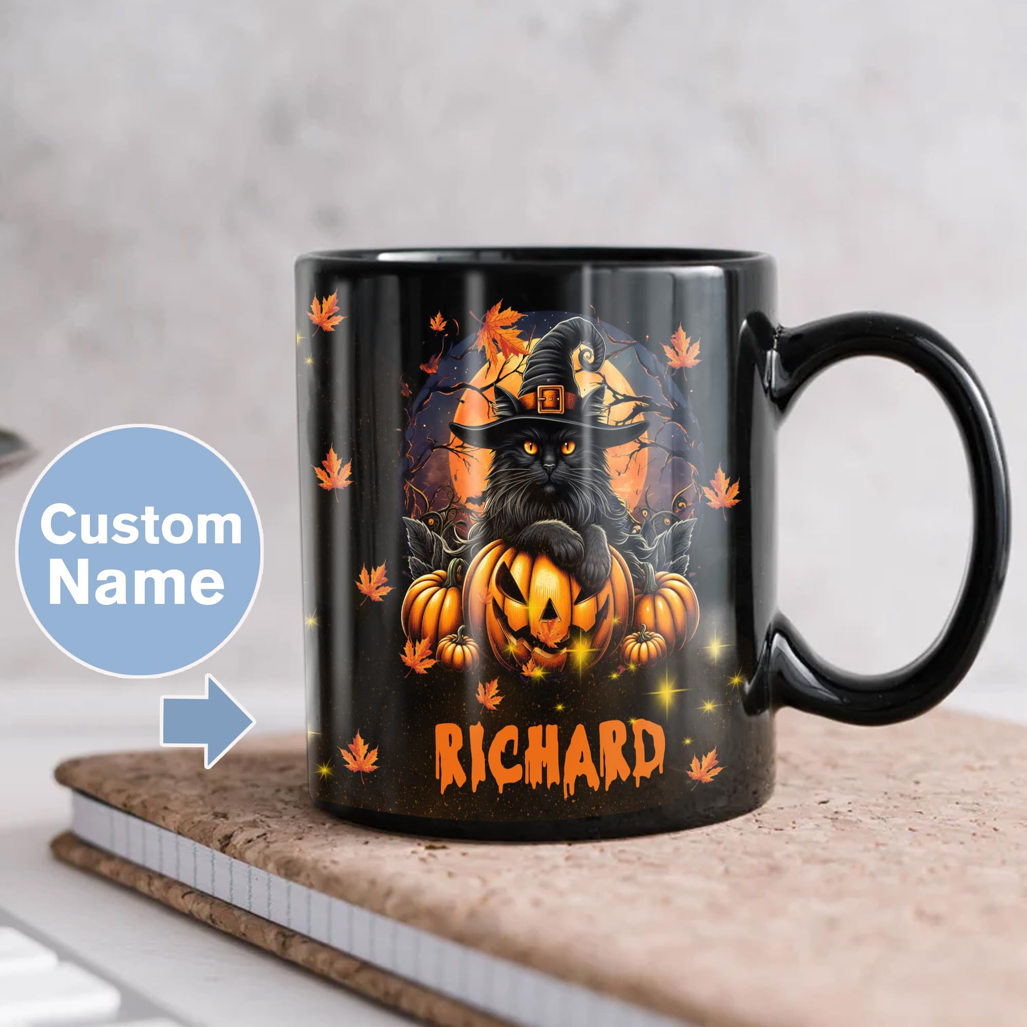 Personalized Halloween Black Cat Coffee Mug Custom Name Cats Ceramic Cup 11Oz 15Oz Decor Gifts for Kids Friends Women Men Family Holiday - Image 2