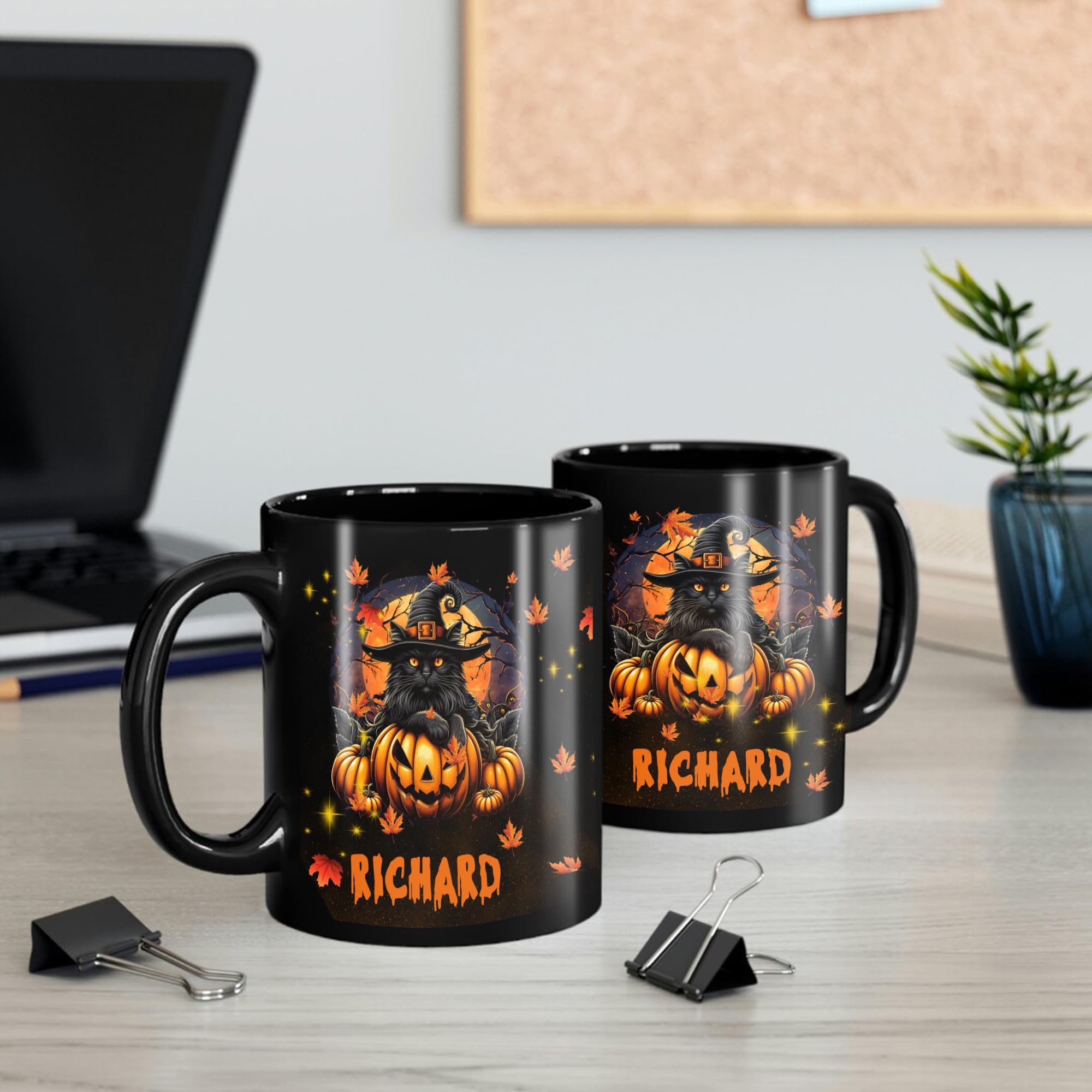 Personalized Halloween Black Cat Coffee Mug Custom Name Cats Ceramic Cup 11Oz 15Oz Decor Gifts for Kids Friends Women Men Family Holiday - Image 3