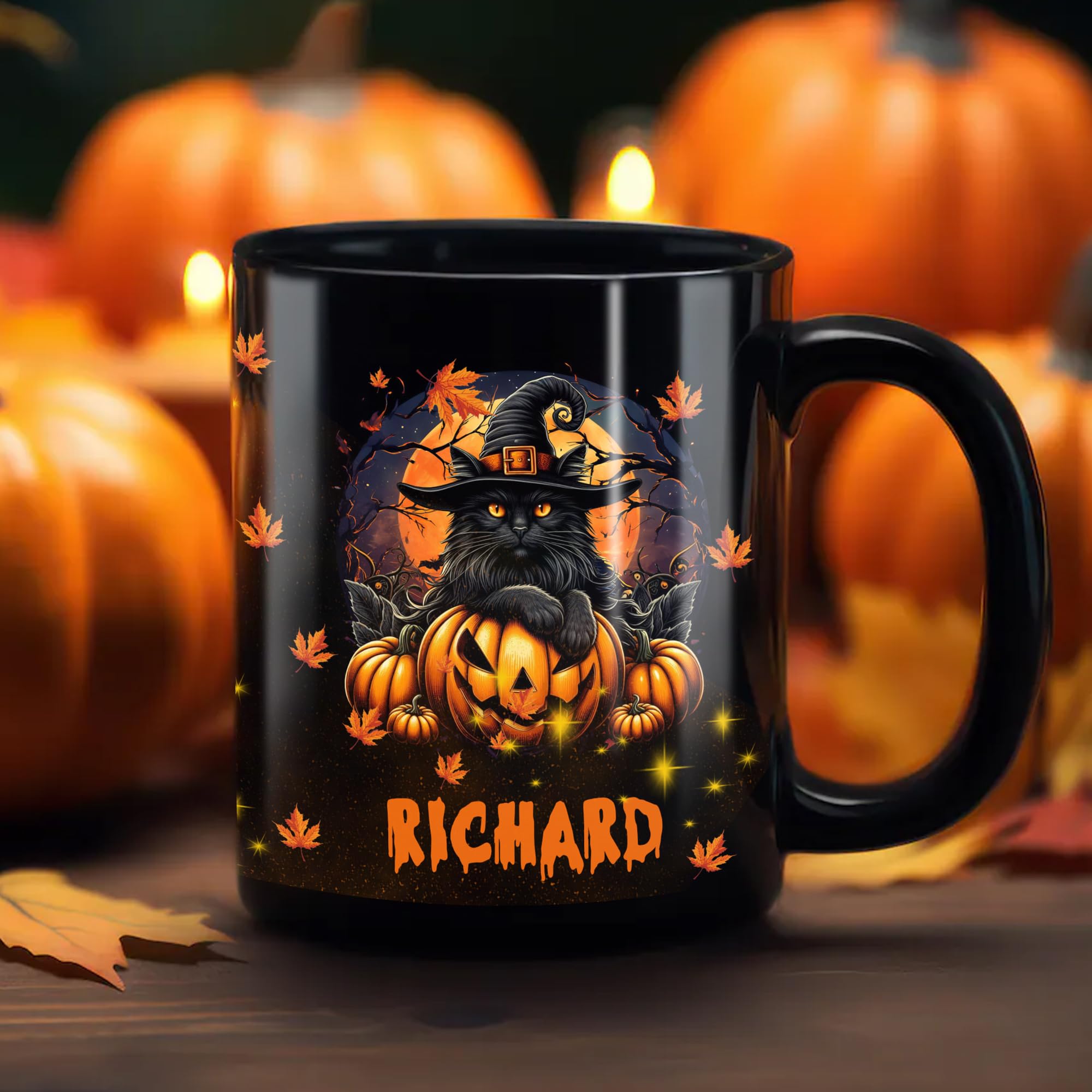 Personalized Halloween Black Cat Coffee Mug Custom Name Cats Ceramic Cup 11Oz 15Oz Decor Gifts for Kids Friends Women Men Family Holiday - Image 4