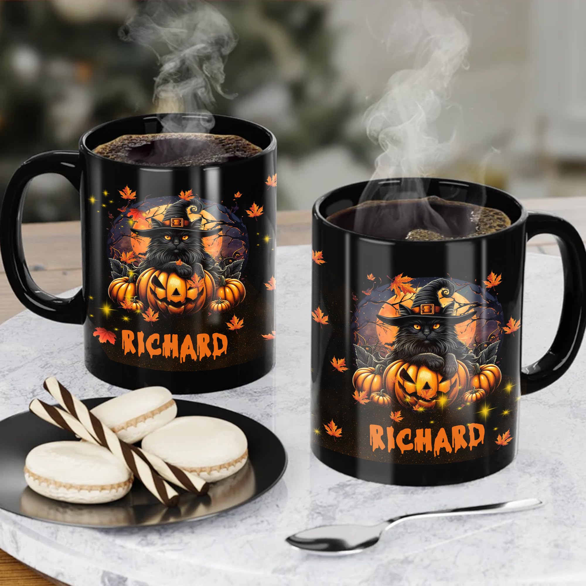 Personalized Halloween Black Cat Coffee Mug Custom Name Cats Ceramic Cup 11Oz 15Oz Decor Gifts for Kids Friends Women Men Family Holiday - Image 5