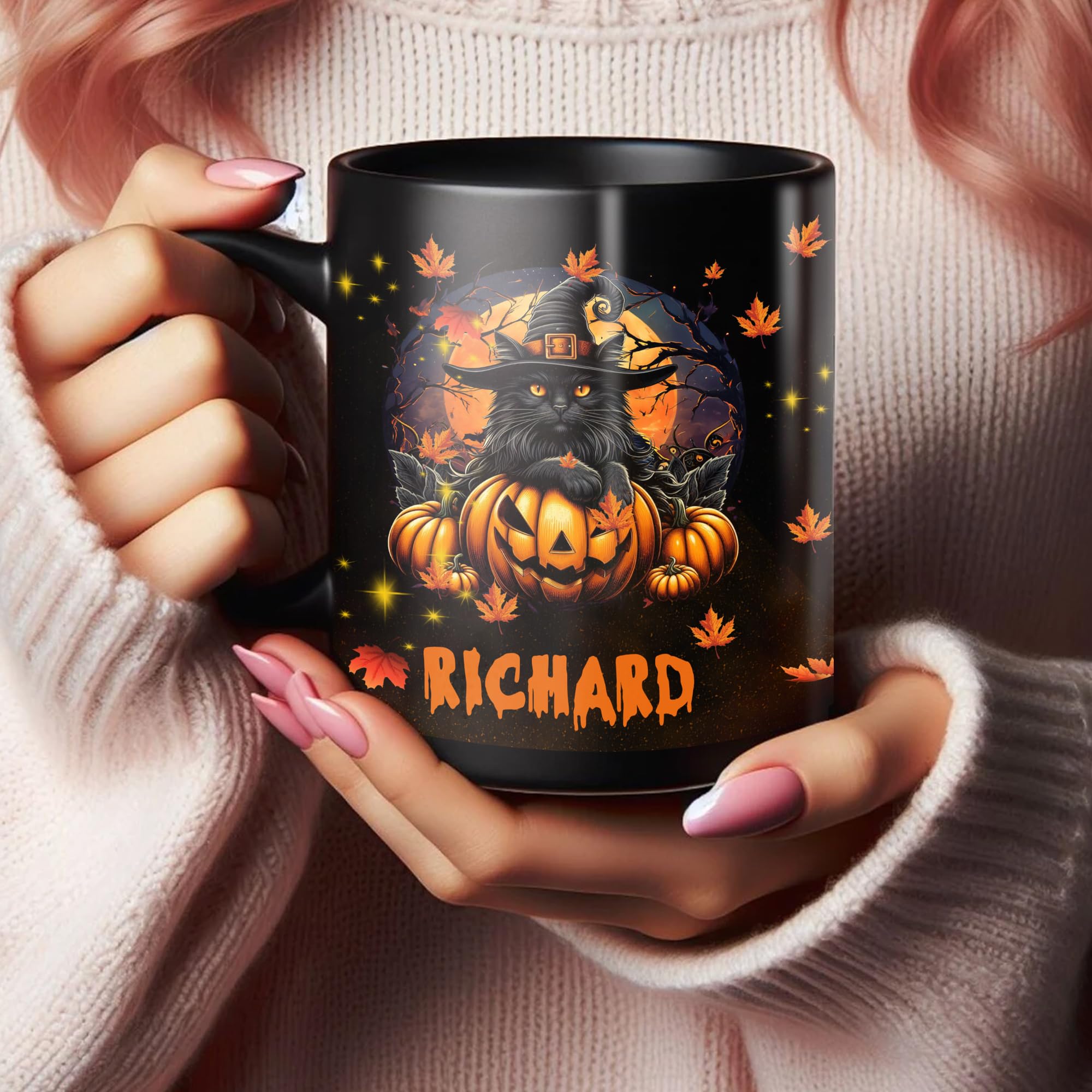 Personalized Halloween Black Cat Coffee Mug Custom Name Cats Ceramic Cup 11Oz 15Oz Decor Gifts for Kids Friends Women Men Family Holiday - Image 6