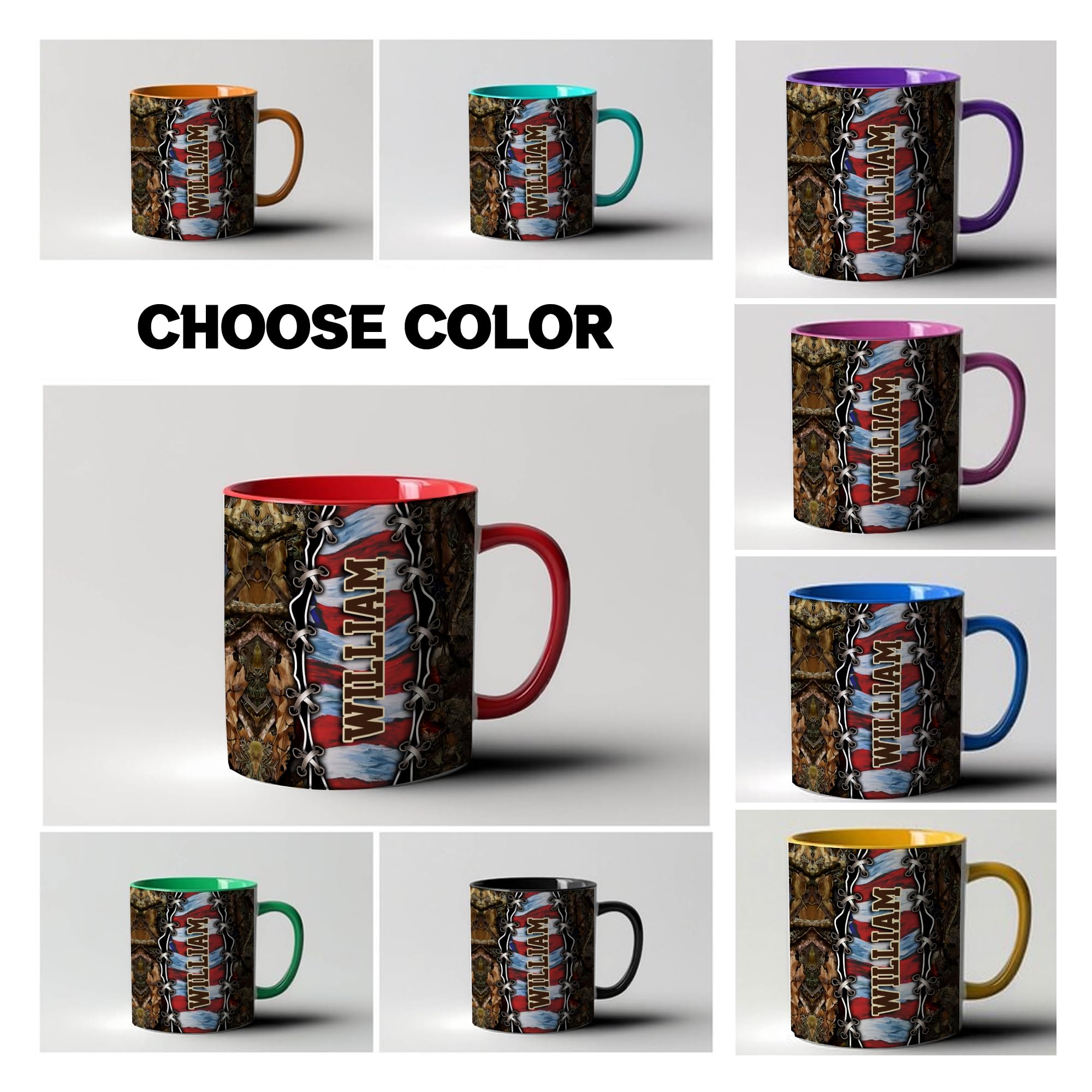 Personalized Hunting Coffee Cup Custom Name American Flag Deer Ceramic Drinking 11oz 15oz Mug Gifts for Hunter Men Lovers on Birthday Fathers Day - Image 2