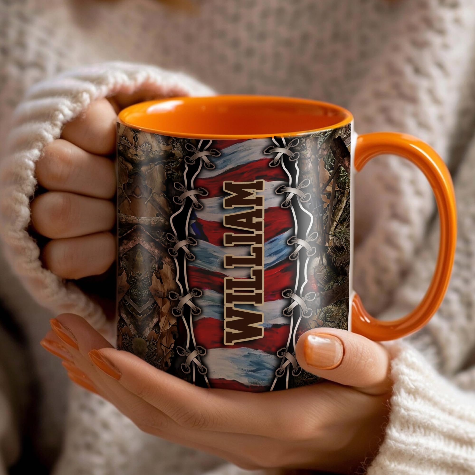 Personalized Hunting Coffee Cup Custom Name American Flag Deer Ceramic Drinking 11oz 15oz Mug Gifts for Hunter Men Lovers on Birthday Fathers Day - Image 3