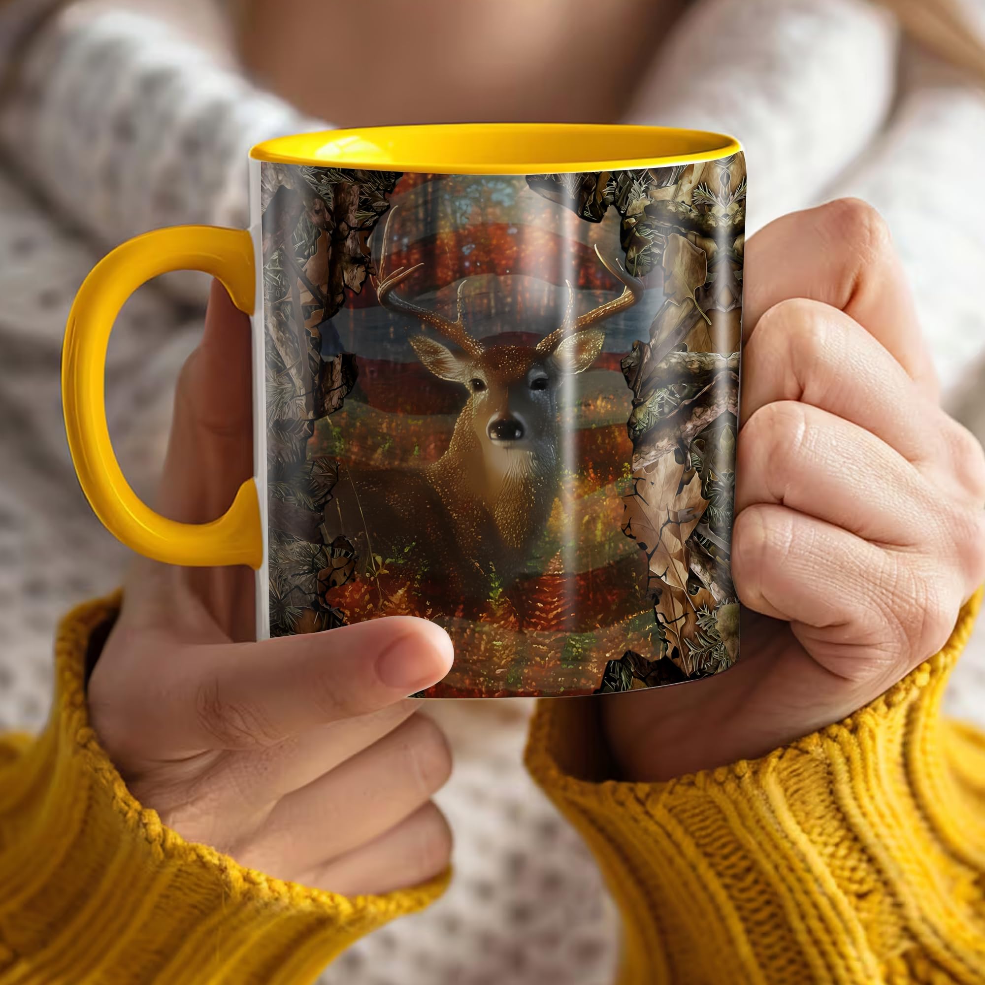 Personalized Hunting Coffee Cup Custom Name American Flag Deer Ceramic Drinking 11oz 15oz Mug Gifts for Hunter Men Lovers on Birthday Fathers Day - Image 4