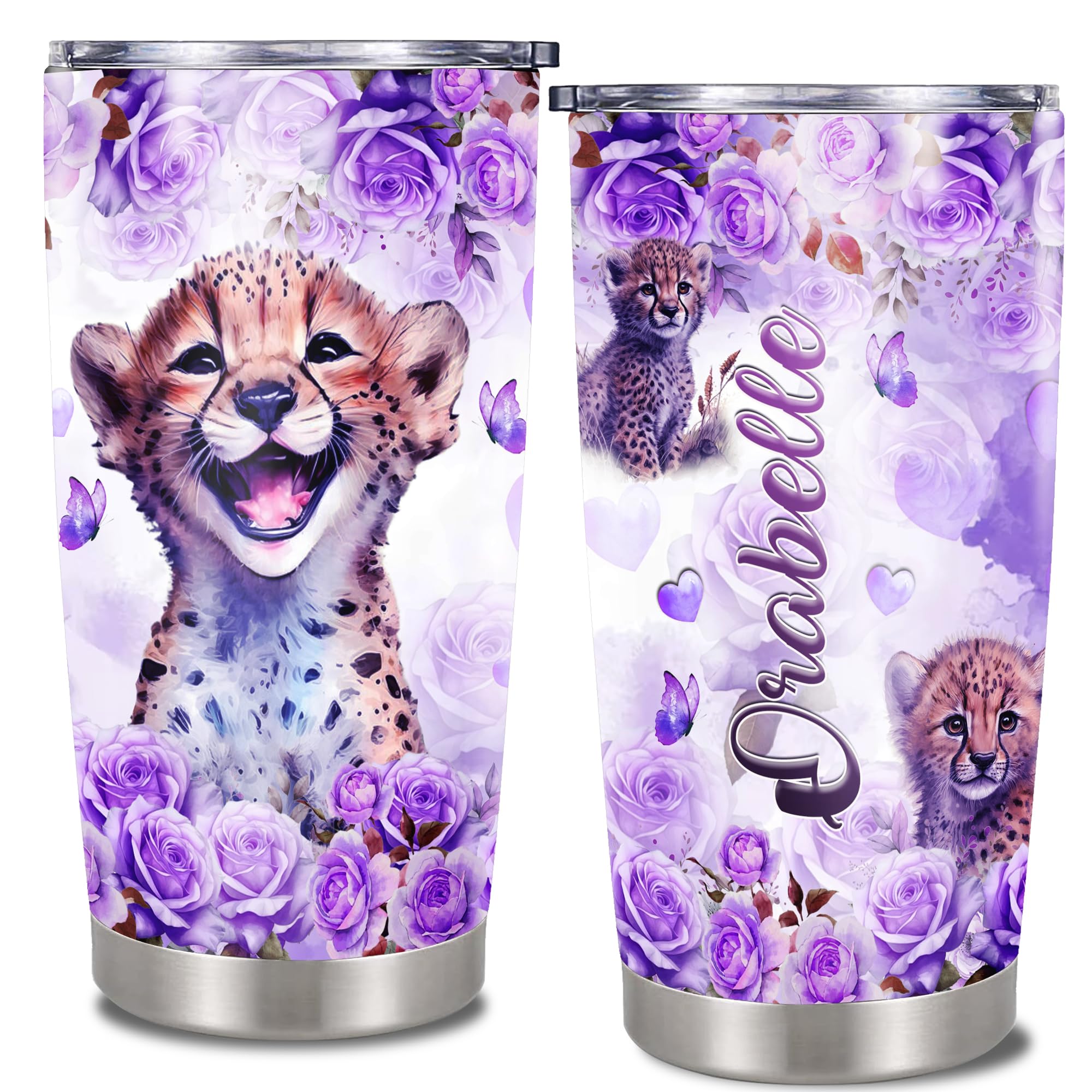 Personalized Leopard Tumbler Custom Name Son Travel Mug Insulated Cup Stainless Steel With Lid Gift For Boys Birthday