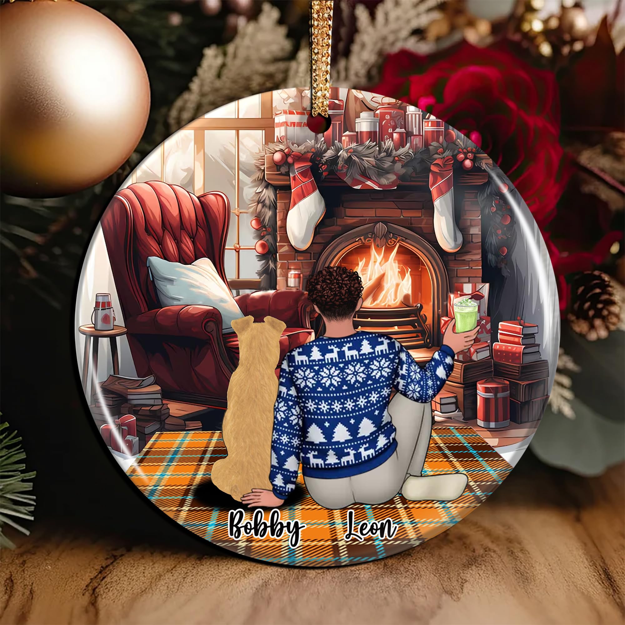 Personalized Man with A Dog Ornament Christmas Customized Name Portrait Appearance People Type of Dogs Breeds Gifts Things Holiday for Men Dad Pet Lovers Friends Decorations Home Xmas Tree - Image 2