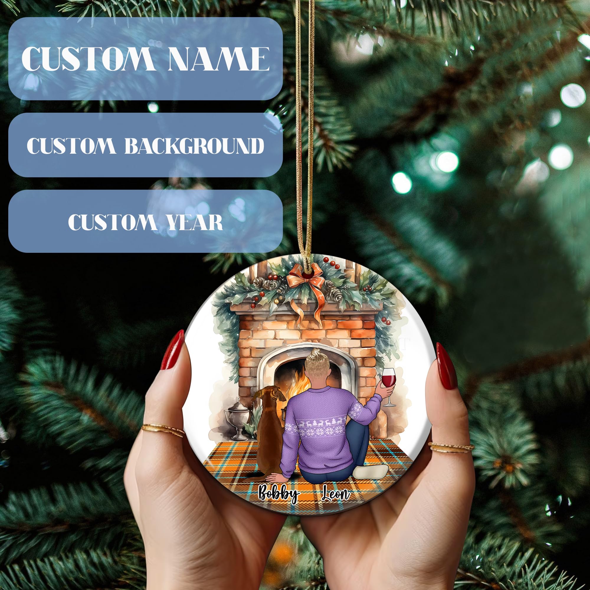 Personalized Man with A Dog Ornament Christmas Customized Name Portrait Appearance People Type of Dogs Breeds Gifts Things Holiday for Men Dad Pet Lovers Friends Decorations Home Xmas Tree - Image 3