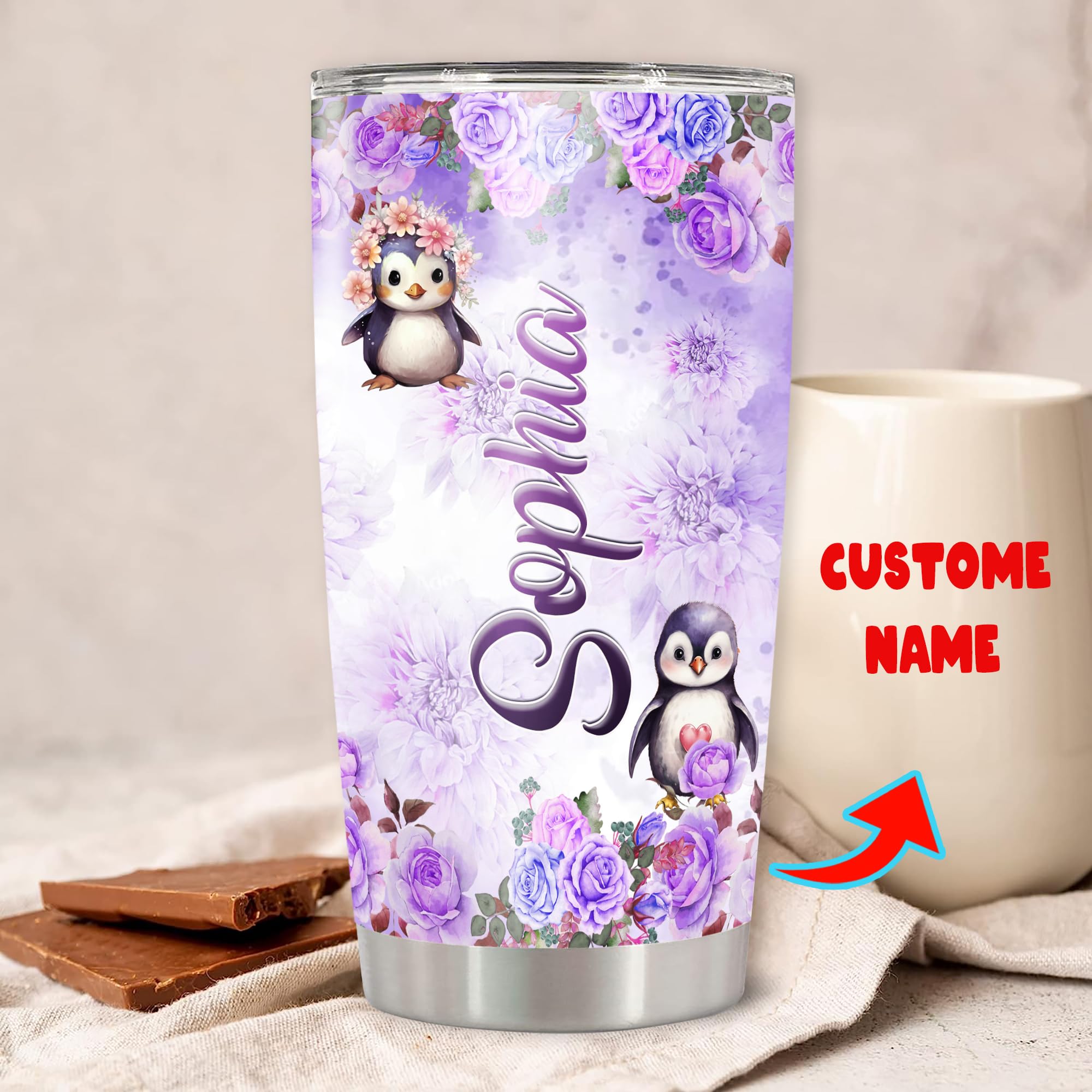 Personalized Penguin Tumbler Insulated Cup With Lid Customized Name Stainless Steel Double Wall Vacuum Travel Coffee Mug For Women Girls Lovers Gifts Birthday - Image 2