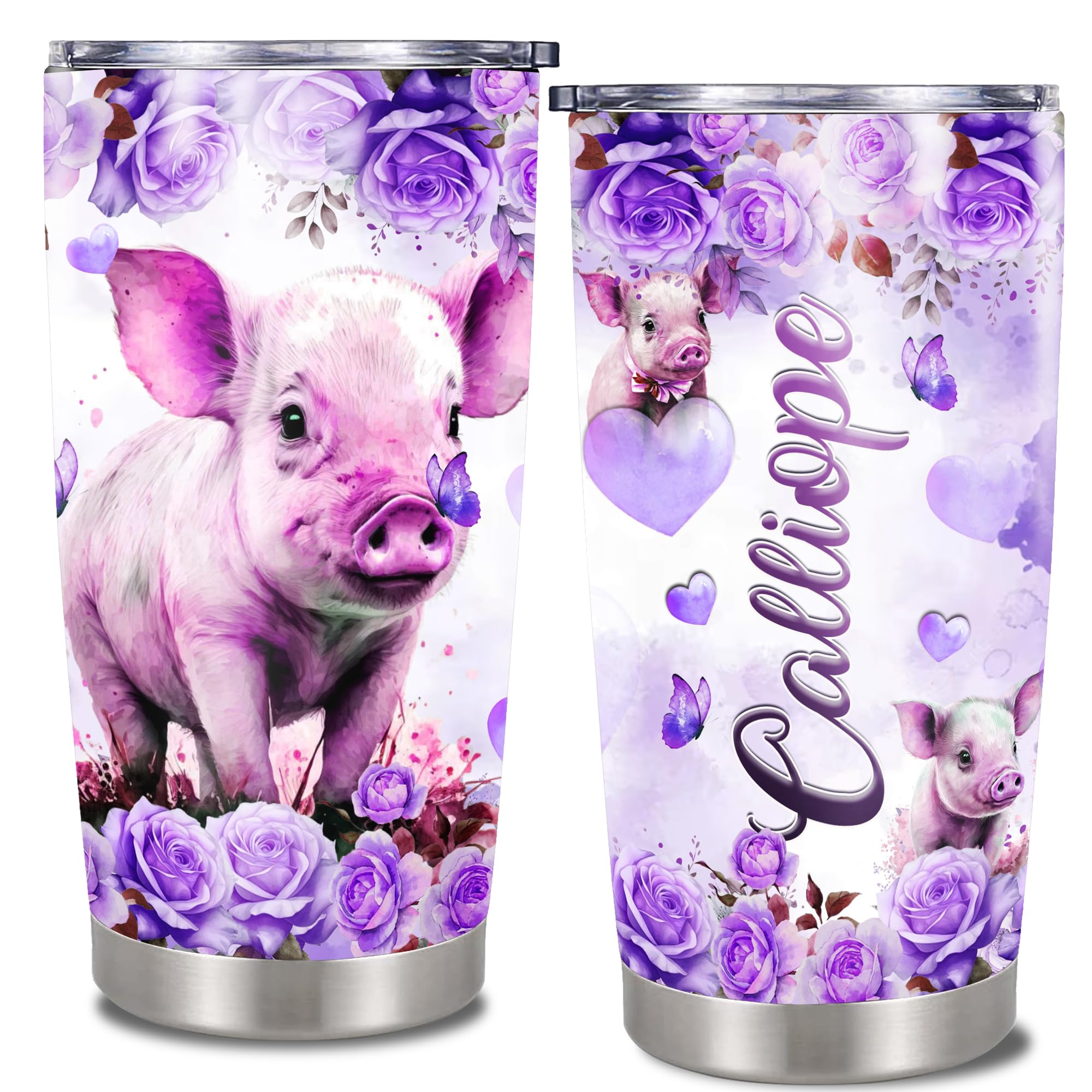 Personalized Pig Tumbler With Lid Custom Name Cute Pigs Travel Coffee Mug Insulated Hot Cup Stainless Steel Funny Gifts Birthday For Women Girl