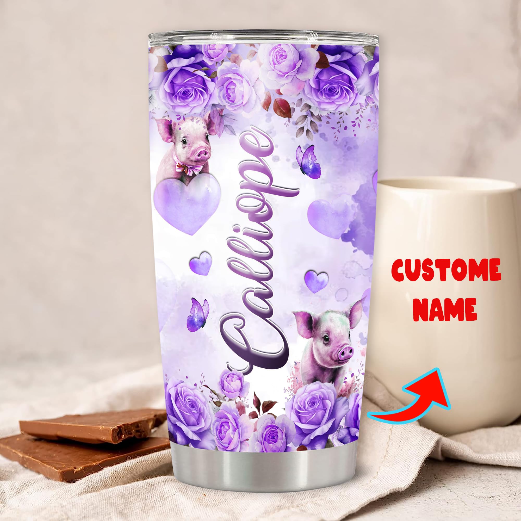 Personalized Pig Tumbler With Lid Custom Name Cute Pigs Travel Coffee Mug Insulated Hot Cup Stainless Steel Funny Gifts Birthday For Women Girl - Image 2