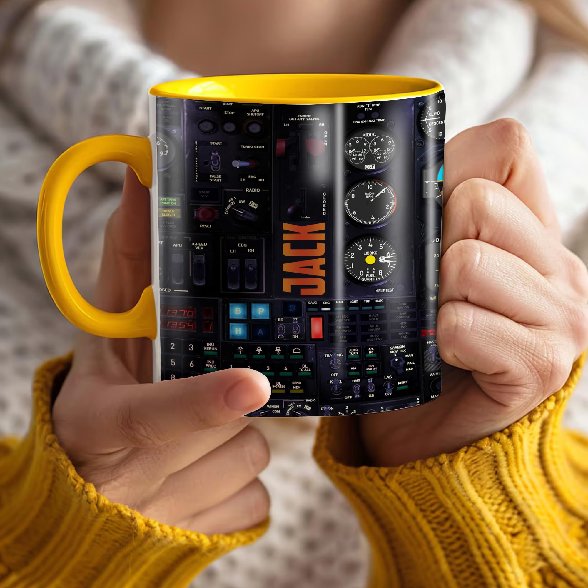 Personalized Pilot Coffee Cups Custom Name Aviation Flight Instrument Panel Ceramic Mug 11Oz 15Oz Gift for Indicator Men Dad Husband Grandpa Birthday - Image 4