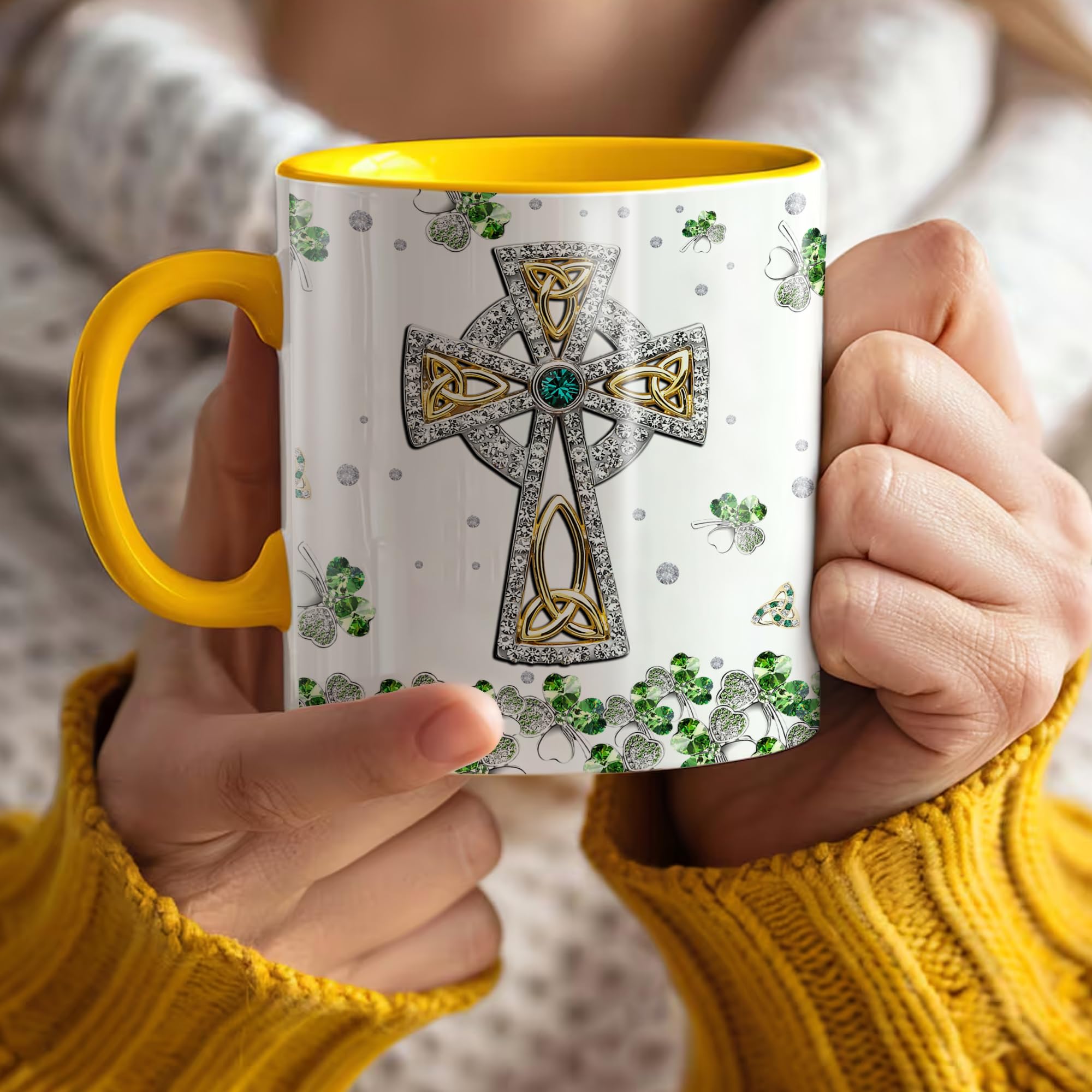 Personalized St Patricks Day Mug Custom Name Shamrock Ceramic Coffee Cups 11Oz 15Oz Lucky Irish Gifts for Women Christian Family Friends - Image 4