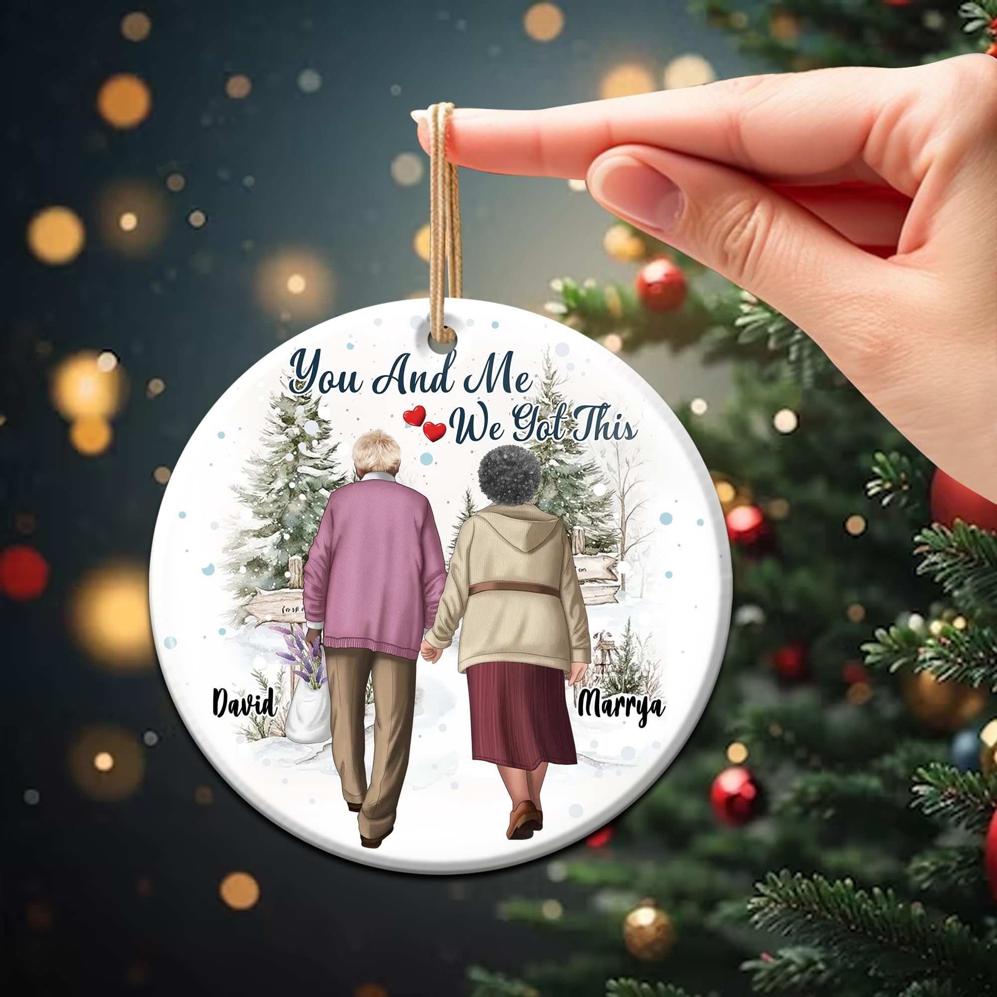 You and Me We Got This Grow Old with Me Personalized Christmas Ornament 2025 Circle Ceramic Ornaments Custom Names Birthday Gifts for Women Wife Girlfriend Wife Husband - Image 5